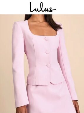 LULU’S ELIANA LIGHT PINK SCOOP NECK TAILORED FEMININE CHIC BLAZER **NWT**